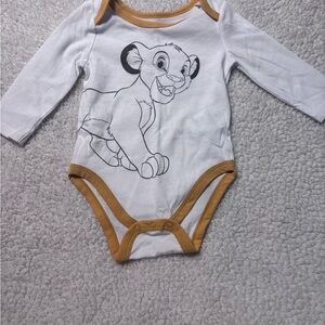 Disney White Long-Sleeve One-Piece with Tan Trim and Simba Outline